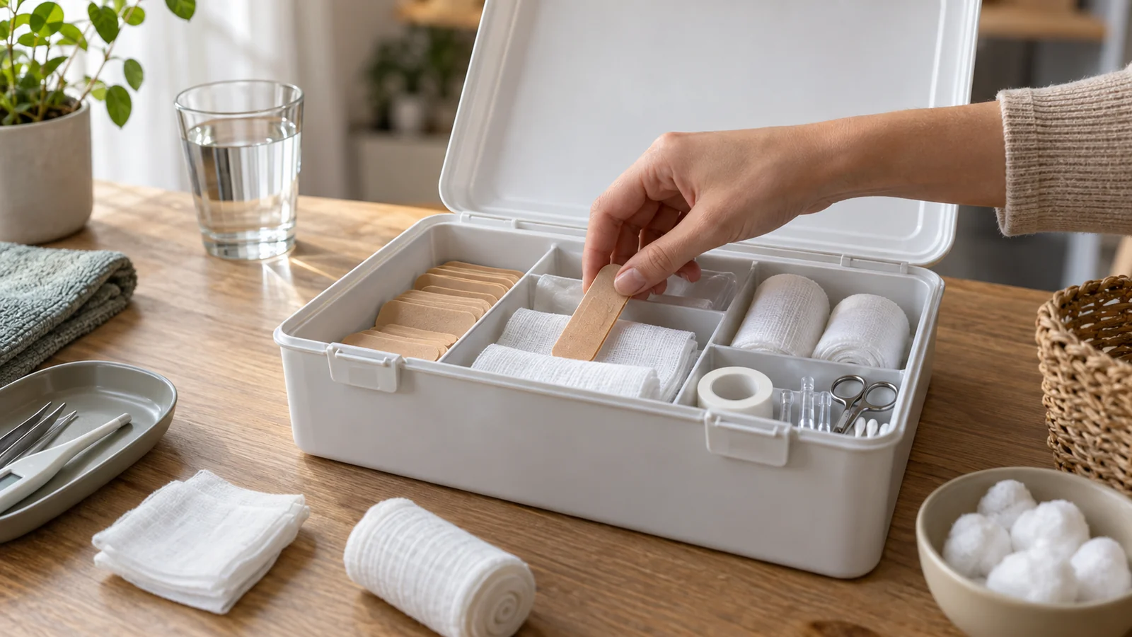 Illustration éditoriale pour Checklist pour organiser une trousse de secours à domicile adaptée aux besoins de toute la famille