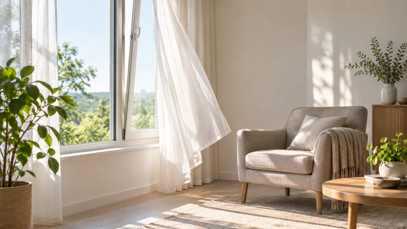 Illustration éditoriale pour Définition de la ventilation naturelle et ses bienfaits sur la qualité de l’air intérieur pour la santé
