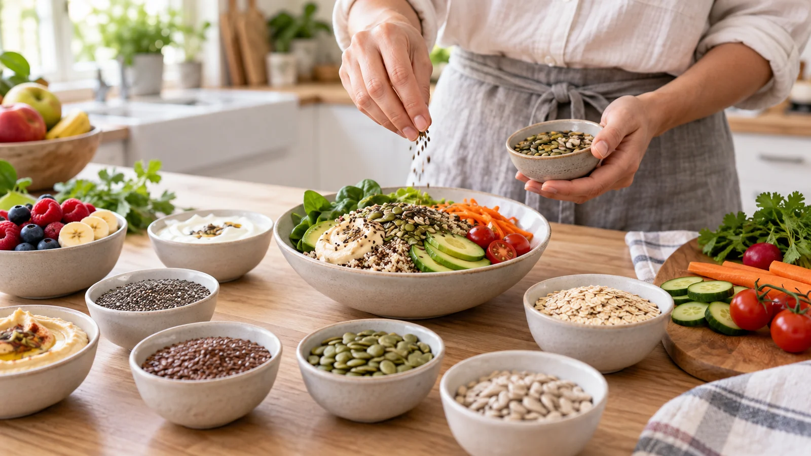 Illustration éditoriale pour Diversifier son alimentation avec des graines nutritives